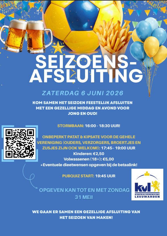 Seizoensafsluiting KVL zaterdag 6 juni 2026