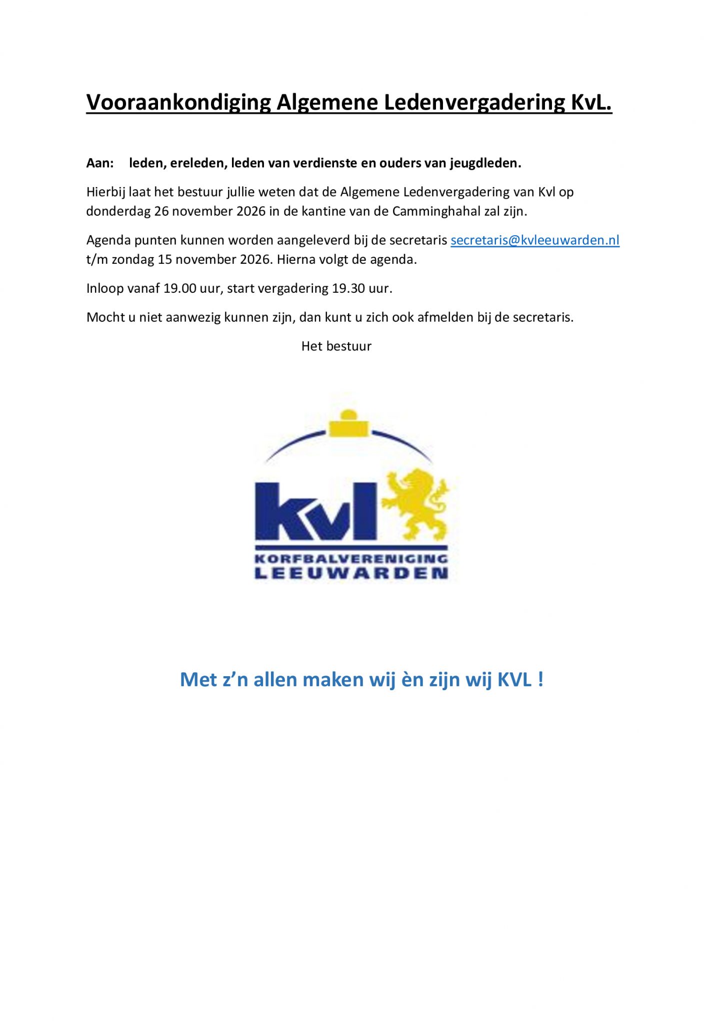 ALV - 26 november 2026